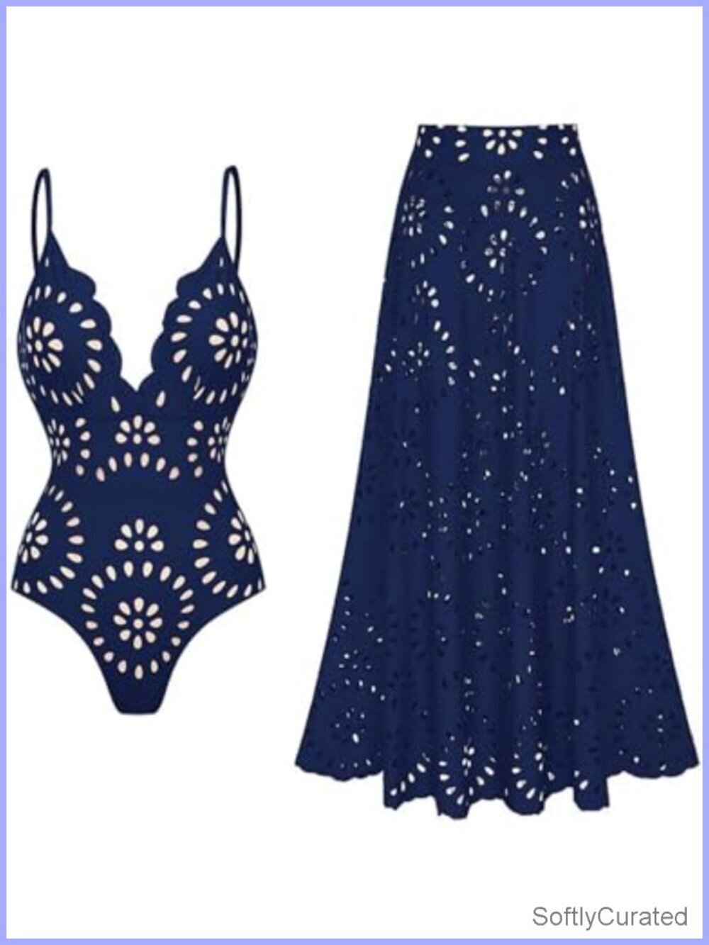 One Piece Swimsuit with Skirt Petal Hollow V Neck Removable Cups